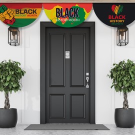 FuWeave 6 Pcs Black History Month Bunting Fan Flag for Outside - African American Inspirational Hanging Banner 1.5 x 3 ft