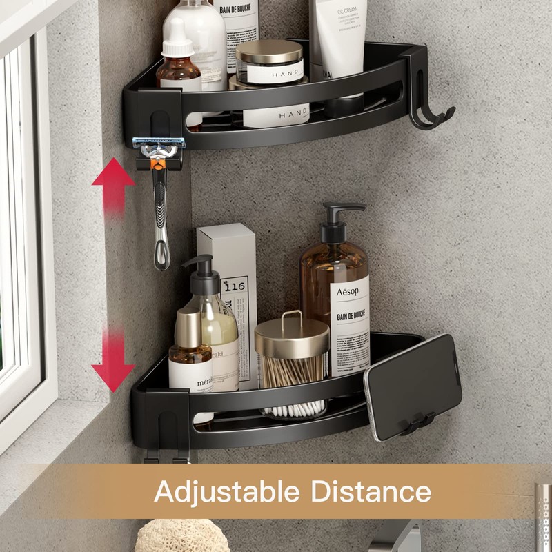 VOLPONE Corner Shower Caddy with Razor Holder Adhesive Shower Shelf