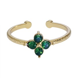 Degolso 14K Gold Plated Rings for Women Non Tarnish– Adjustable Stackable Rings for Women Dainty Open Birthstone Pinky Thumb Rings Stack Gold Jewelry Green Gemstone Flower Ring