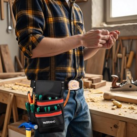 Wiltec Tool Belt Bag 25 x 30 cm up to 15 kg, Tool Belt Bag 5 Compartments, Tool Bag with Belt Adjustable, Robust Work Bag