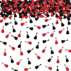 100pcs Guitar Confetti, Black&Gold Glitter Guitar Table Confetti for Baby Shower, Musical Instrument Paper Scatters, Rock N' Roll Birthday/Music Themed Party Table Decoration - Red&Gold&Black