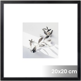 Feihorrm Metal Photo Frame, for 20 x 20 cm Photos without Mount or 9 x 9 cm Photos with Mount, with Tempered Glass, Aluminium Picture Frame (Black, 20 x 20 cm, 1x)