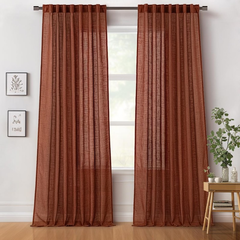 MIULEE Burnt Orange Linen Curtains 84 Inches Long 2 Panels