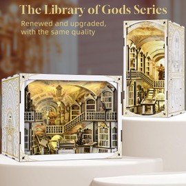 MiniCity Book Nook Kit, DIY DIY Miniature Dollhouse for Adults, Beyond Library 3D Wooden Puzzle Bookend Bookshelf Insert Decor with LED Light Gifts for Book Lovers (Library of Gods Max)