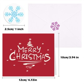 KUUQA 30Pcs Merry Christmas Greeting Cards with Envelopes and Snow Stickers, 6 Christmas Designs