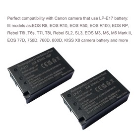 AOLIKES LP-E17 Battery 7.4v 1040mAh Rechargeable Batteries for Canon Battery Pack LP-E17, 2Pack