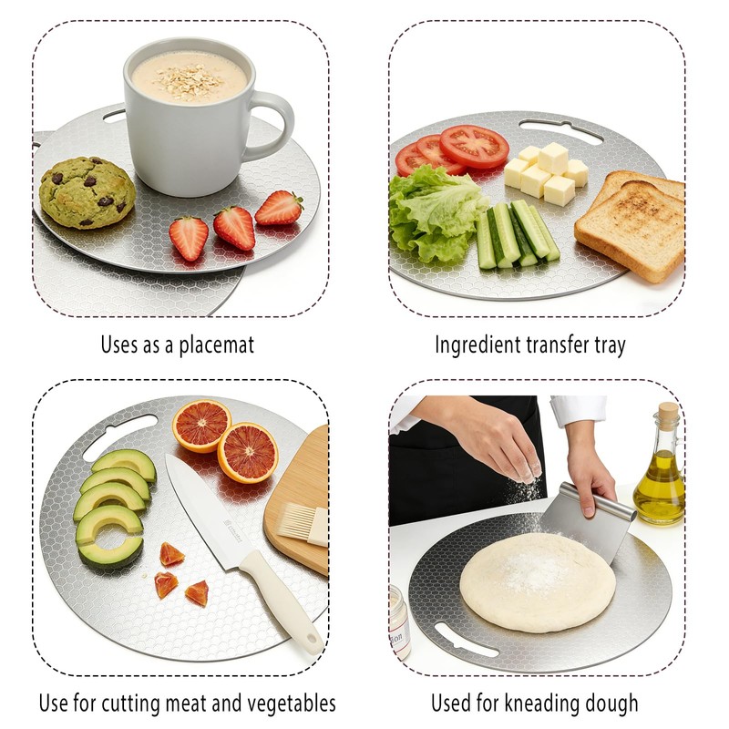 Versatile Cutting Boards for Kitchen,Stainless Steel Cutting Boards 2-Piece Set,Round