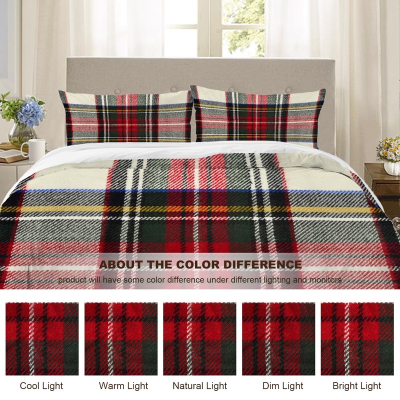 BaoNews Scottish Tartan Duvet Cover Set King Size,3 Pieces Green