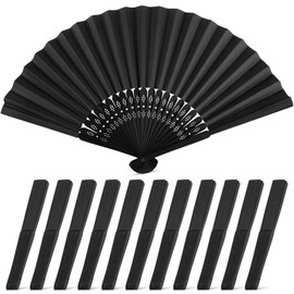 JOHOUSE JOHOUSE Foldable Bamboo Fans, 12PCS Black Handheld Fans Folding Hand Fans Japanese Chinese Vintage Fans for Wedding Dancing Party Summer Unscented