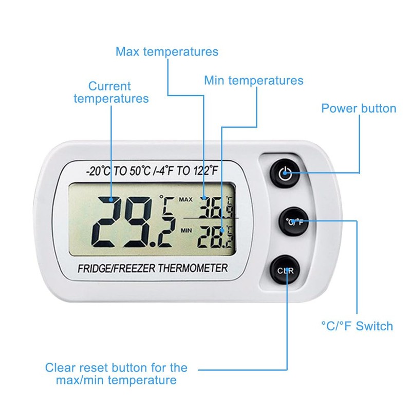 Digital Fridge Thermometer UK, XPJBKC 4Pcs Waterproof Fridge Temperature Thermometer