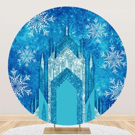 Renaiss 7x7ft Ice Freeze Castle Round Backdrop Cover Winter Wonderland Circle Photography Background Ice Snow World Snowflake Princess Girl Baby Shower Birthday Party Decor Arch Photo Booth Props