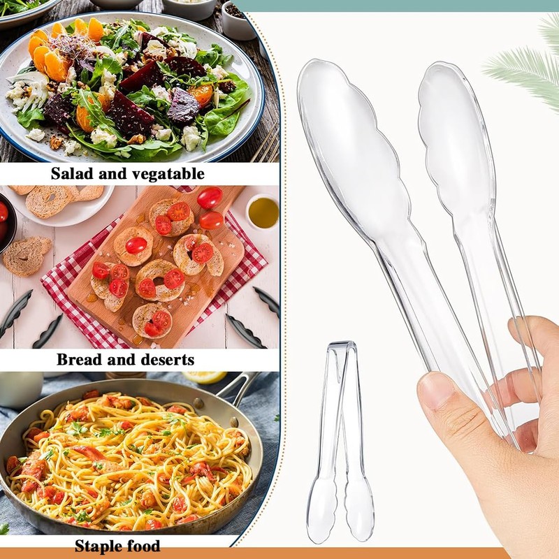 Clear Kitchen Tongs, 6 Pcs - 8.85in/22.5cm Buffet Plastic Disposable