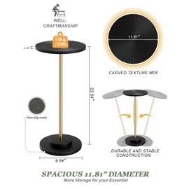 Round Side Table, Small Drink Table for Small Spaces, Modern Accent End Table Coffee Table with Metal Leg for Living Room, Bedroom, Corners, and Office (Black Gold)
