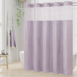 Craidlela Boho Purple Long Shower Curtain 72 x 80, Lavender No Hook 80 inch Long Farmhouse Fabric Shower Curtain Set with Snap-in Liner, Hotel Style Shower Curtain with See Through Top Window