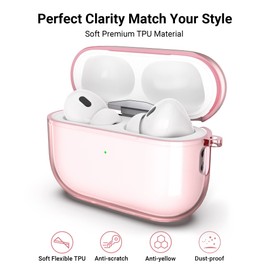 ULAK Airpods Pro Case Clear, Designed Protective AirPod Pro Cover Soft TPU Transparent Shockproof Case Accessories with Keychain for Airpods Pro 2019 [Front Led Visible] - Pink