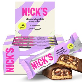 Nick's Protein Bars Chocolate | High Protein | Lowcalories | Low Carb Keto Friendly Snacks No Added Sugar (Multipack 12 bars x 50g) (12 Count (Pack of 1), Almond Chocolate)