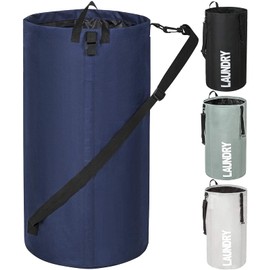 Chrislley 106L Extra Large Laundry Hamper with Drawstring Dorm Room Backpack Laundry Bag Collapsible Laundry Basket for College Students Travel Day Trip（Dark Blue）