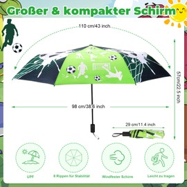 DPKOW Colour Changing Rain Umbrella Children, Football Umbrella Pocket Umbrella for School Bag, Football Gifts Boys School Gifts, Children's Umbrellas, Boy, 98 cm