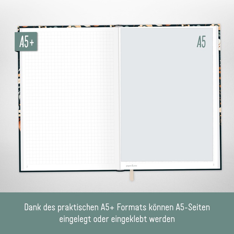 paper&you Notebook A5+ Squared with Elastic Band "Pretty Flowers" 156