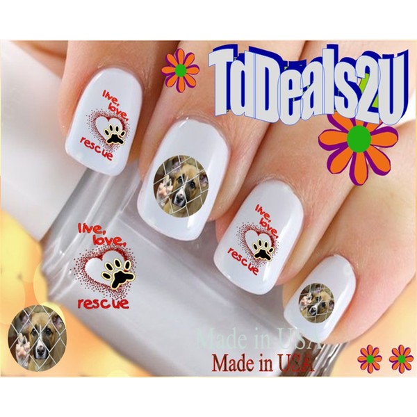 Nail Art Decals WaterSlide Nail Transfers Stickers Dog Rescue #1 Rescue Dog Face Nail Decals - Salon Quality! DIY Nail Accessories