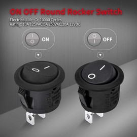 DaierTek ON Off Round Rocker Switches SPST 20mm Mini 12 Volt DC Mini Circle Toggle Switch 12V for Car Automotive RV 2 Pin Switch 120V Wired KCD1-5Pack