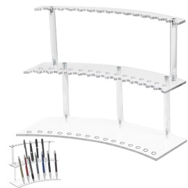 30-Slot Acrylic Pen & Makeup Brush Organizer Holder - 2 Tier Detachable Display Stand for Pens, Pencils, Brushes, Office, School, Home, or Store Display