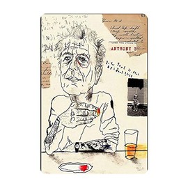 Vintage Tin Sign Retro Pictorial Anthony Bourdain Drinking Metal Poster Plaque Wall Decor Gift For Men Cave Garage Library Living Room School Garden 12x16 Inch