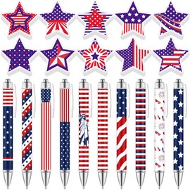Fullhawl 40 Pcs 4th of July Sticky Notes and Pens Bulk, 20 Star Shape Note Pads to Do List, 20 American Flag Ballpoint Pen Patriotic Pens 1.0 mm Black Ink Pens Stationery for Home Office Supplies
