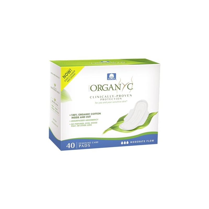 Paquete de 40 toallas sanitarias 100% algodón orgánico certificado, flujo