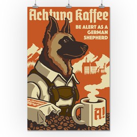 German Shepherd - Retro Coffee Ad (24x36 Giclee Gallery Print, Wall Decor Travel Poster)