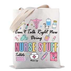 PWHAOO Nurse Supplies Tote Bag Can’t Talk Right Now Doing Nurse Stuff Tote Bag Nursing Gift Nurse Appreciation Gift, Nurse Stuff Tote, 14.17 inches (width) x 12.6 inches (length) x 0.37 inches