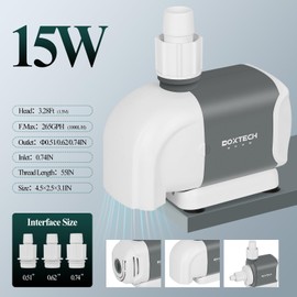 Boxtech Submersible Water Pump, 265 GPH Aquarium Water Pumps, 15W Ultra Quiet Fountain Pump with 3 Nozzles for Fish Tank, Aquarium, Outdoor Ponds, Fountain, Hydroponics