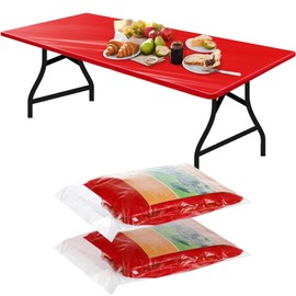 Boao 2 Pcs Plastic Table Cloths 72" x 30" Disposable for Parties Picnic Table Covers with Elastic Fitted Elastic Table Cover Rectangle Waterproof for Indoor, Outdoor, Picnic, Camping (Red)