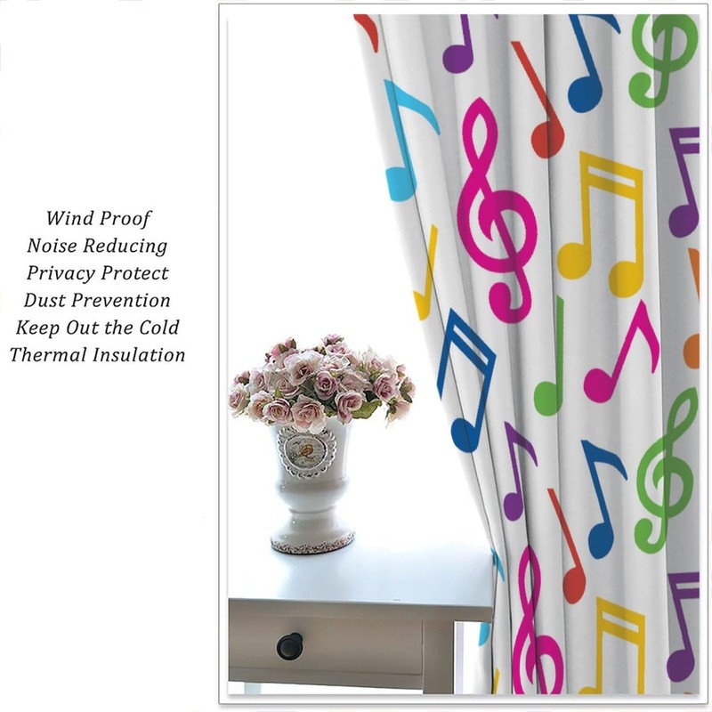 Music Curtains,Colorful Music Equalizer Note Pattern Polyester Fabric Window Treatments
