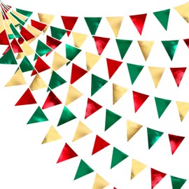 PinkBlume Red Green Gold Triangle Flag Cloth Garland Banner Party Decoration Smooth Bright Color Christmas Red Green Gold Pennant Wedding Birthday Party Flag Picnic Outdoor Flag Camping Decor Mall Cafe Christmas Decor Birthday Decoration Kids Room Decor 