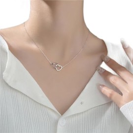 TseenYi Love Heart Necklaces Two Love Heart Pendant Necklaces Fashion Love Necklaces Jewelry for Women and Girls(Silver 1 Pcs)