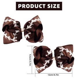 2Pcs Glitter Football Hair Bow Clips Soccer Hair Bow Clips Brown Football Hair Clips 4.5inch Grosgrain Hair Bows Clip Big Bow for Hair Cheer Bow Clips Cheerleader Bow Hair Accessories for Girls Gifts
