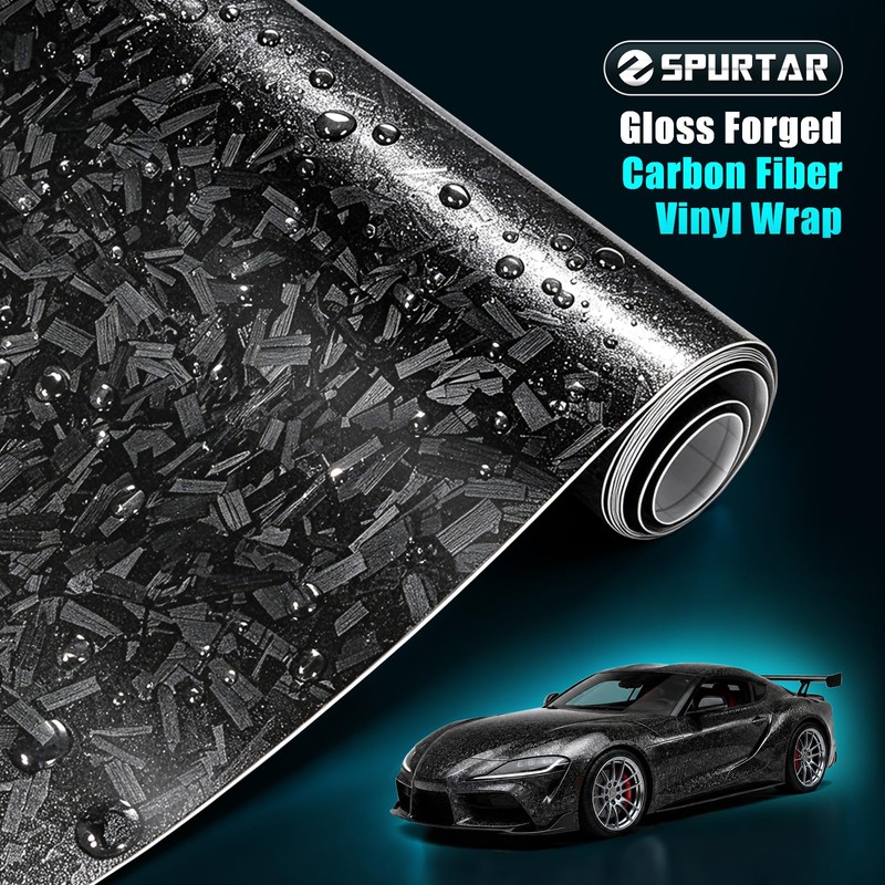 Gloss Forged Carbon Fiber Vinyl Wrap for Cars Black, 1ft