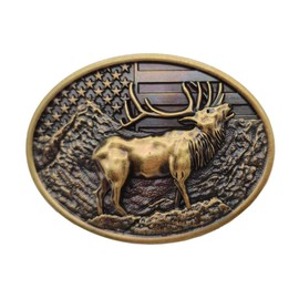 Western Wildlife Outdoor Elk American Flag Belt Buckle