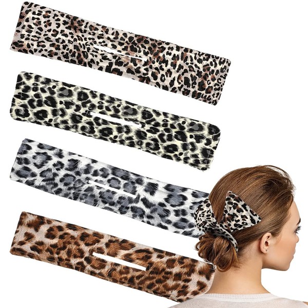4 Pcs Hair Bun Maker Hair Clips Bun Donut Tool Reusable Soft Fabric Bun Hairstyle Hair Bands Hair Accessories Decoration (Leopard)