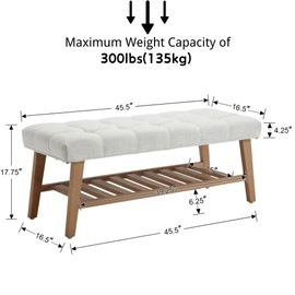 Janoray Entryway Shoe Bench Storage Benches with Upholstered Button Tufted Seat and Open Slatted Shelf Linen Shoe Rack for Hallway Living Room Bedroom End of Bed, Beige