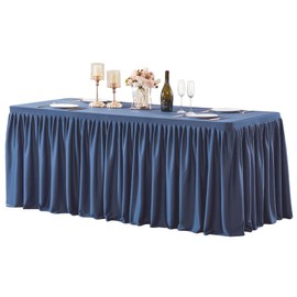 Navy Blue Polyester Table Clothes for 6 Foot Rectangle Tables, Wrinkle Free Fitted Table Cover with Pleated Ruffle Table Skirt for Birthday Party Wedding Trade ShowEvent Display