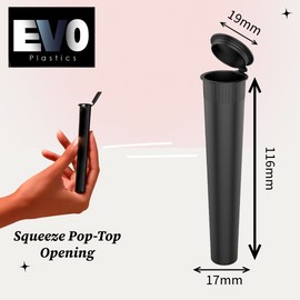 Evo Plastics (500 count) 116mm Black King Size Pop Top Tubes - Plastic Storage