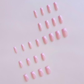 French Tip False Nails - French Square Press On Nails Short Medium - Nude Pink Coffin Fake Nails With Glue - Ballerina Acrylic Full Cover Stick On nails For Women Girls Daily Nail Art Gift Accessories