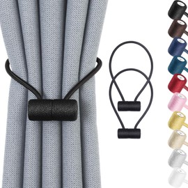 Remunkia Magnetic Curtain Tiebacks 2 Pack, Curtain Tie Backs Holder, Outdoor Curtains Tiebacks Window Treatment Holdbacks with Strong Magnet for Home Bedroom Office Decorative Drape Curtains - Black