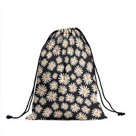 Gymnastics Grip Bag for Gymnasts Gymnastic Drawstring Bag Gym Athlete Bag, Black White Daisy, 9.25" x 12", Classic