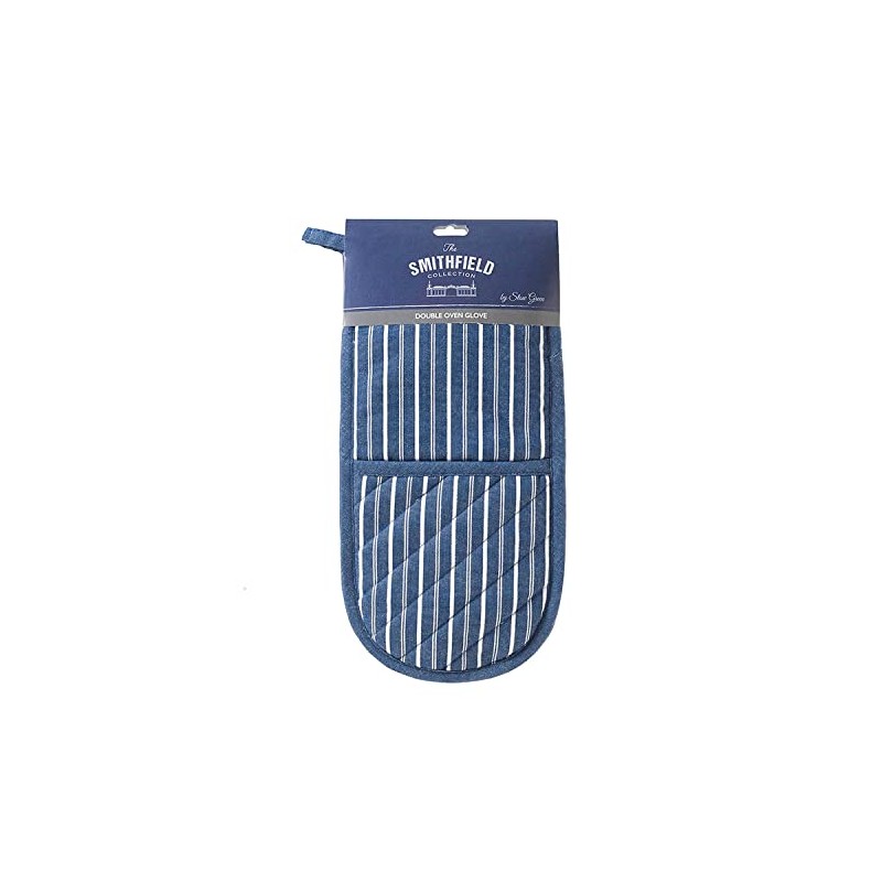 Eddingtons Smithfield Butcher's Stripe Double Oven Glove - Blue