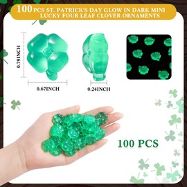 CroBlissful 100 Pcs Mini Resin Clover for St. Patrick's Day Vase Filler Glow in Dark Miniture Shamrock Charms Luminous Lucky Four Leaf Clover for St. Patrick's Day Crafts Desktop Vase Filler Decor