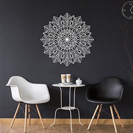 Vinyl Wall Art Decal - Mandala Figure - 23" x 23" - Adhesive Vinyl Sticker Decals - Home Apartment Workplace Decor - Yoga Studio Namaste Meditation Mandala Bohemian Flower (23" x 23"; White)