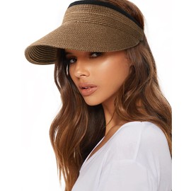 FURTALK Womens Straw Visor Summer Straw Sun Hat for Women Packable Wide Brim Beach Hat